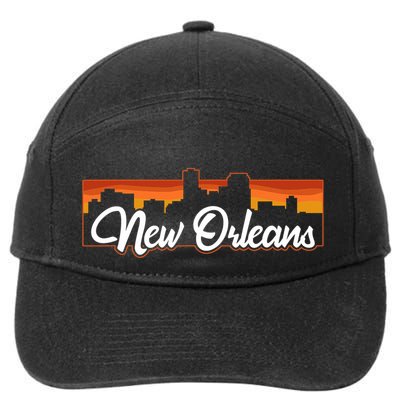 Vintage Style Retro New Orleans Louisiana Sunset Skyline 7-Panel Snapback Hat