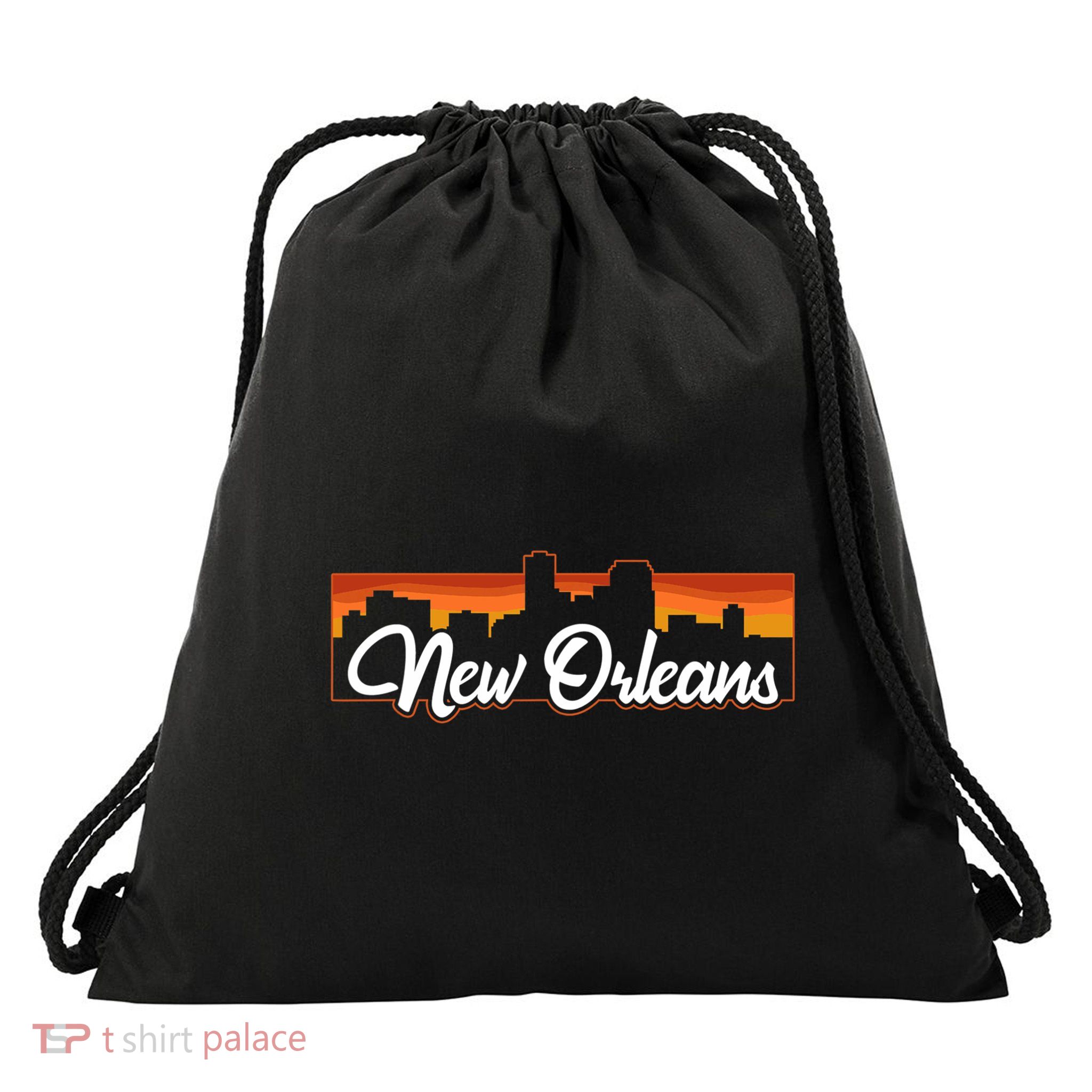 Vintage Style Retro New Orleans Louisiana Sunset Skyline Drawstring Bag