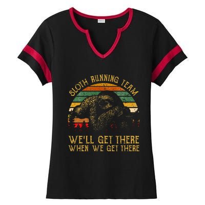 Vintage Sloth Running Team Well Get There Funny Sloth Ladies Halftime Notch Neck Tee