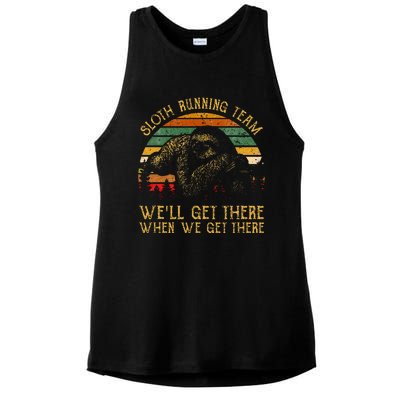 Vintage Sloth Running Team Well Get There Funny Sloth Ladies PosiCharge Tri-Blend Wicking Tank