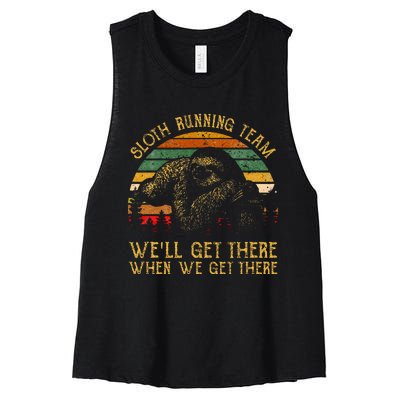 Vintage Sloth Running Team Well Get There Funny Sloth Women's Racerback Cropped Tank