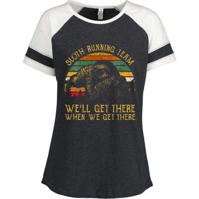 Vintage Sloth Running Team Well Get There Funny Sloth Enza Ladies Jersey Colorblock Tee