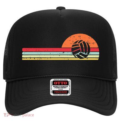 Volleyball Sunset Retro Chest Coach Player Men Women High Crown Mesh Back Trucker Hat