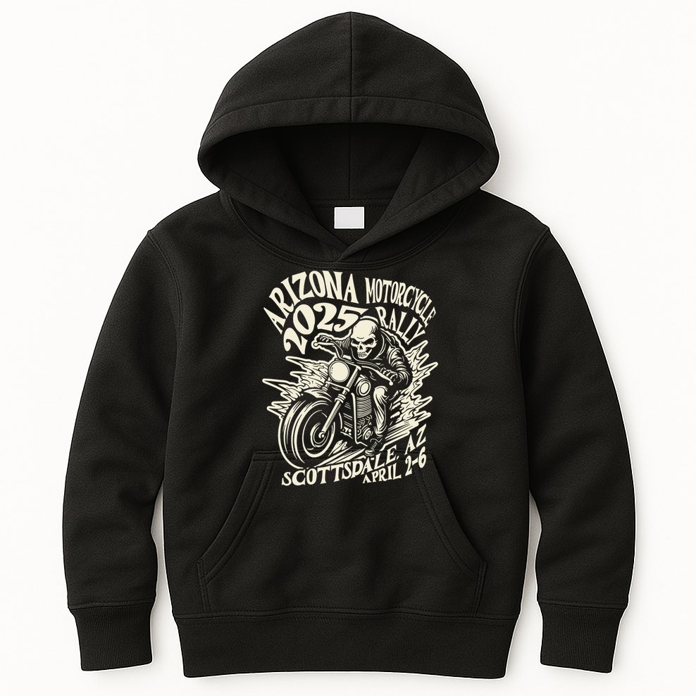 VIntage Skull Rider Arizona Motorcycle Rally 2025 Biker  Kids Hoodie