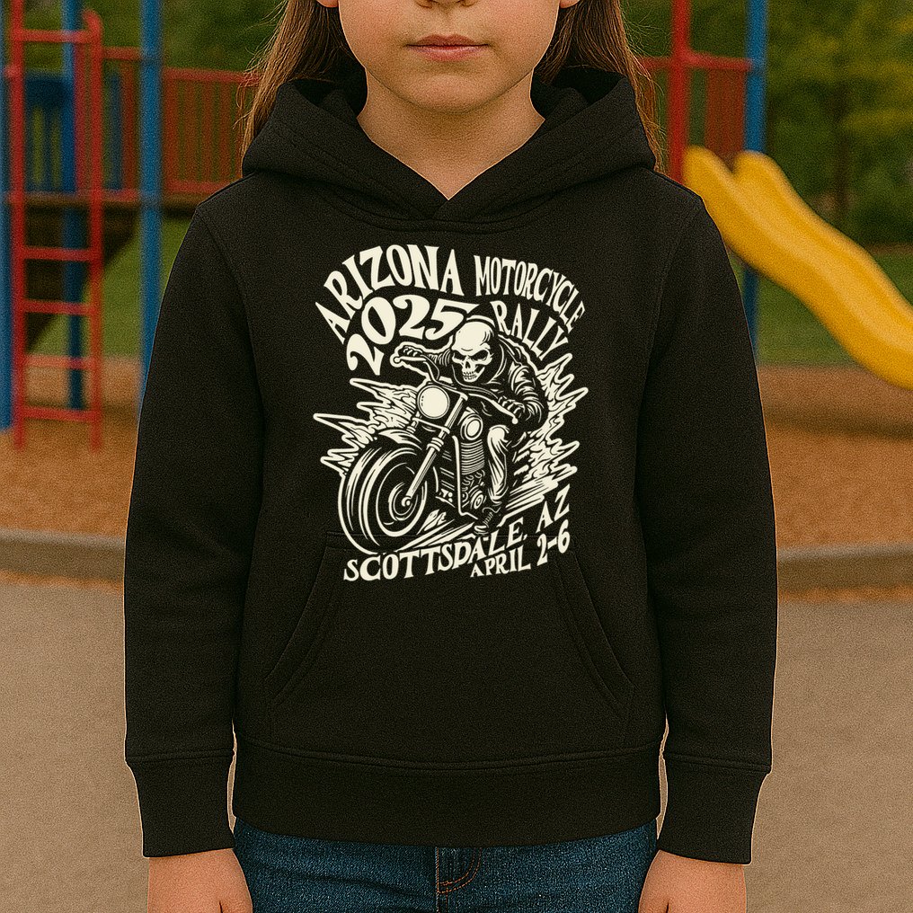 VIntage Skull Rider Arizona Motorcycle Rally 2025 Biker  Kids Hoodie