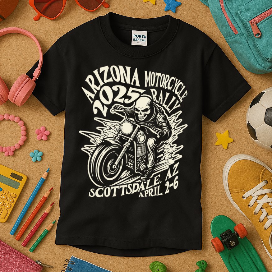 VIntage Skull Rider Arizona Motorcycle Rally 2025 Biker  Kids T-Shirt