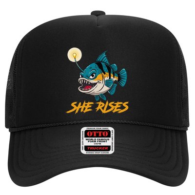 Vintage She Rises Cute Anglerfish Black Seadevils Funny Meme .Png Trucker Hat