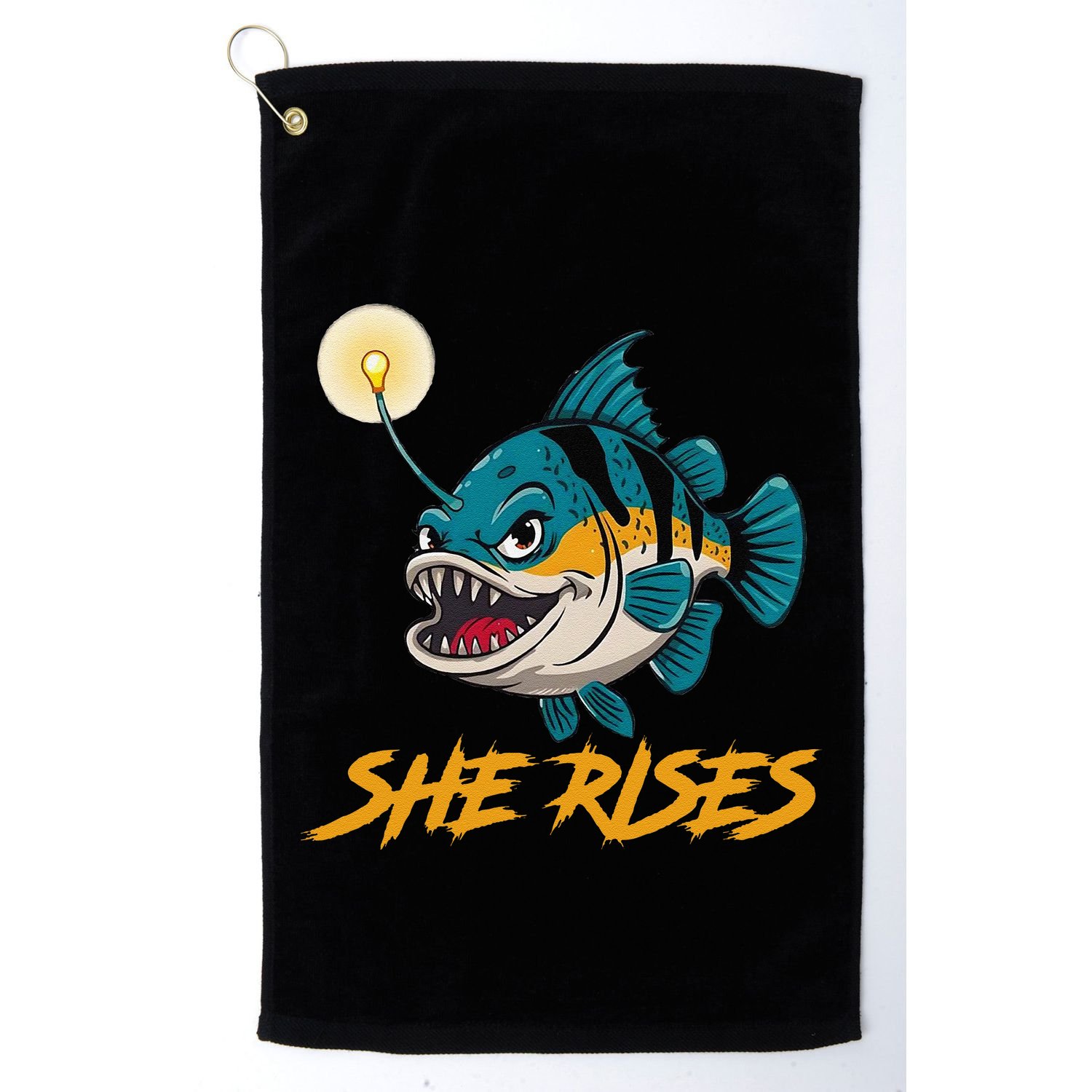 Vintage She Rises Cute Anglerfish Black Seadevils Funny Meme .Png Golf Towel