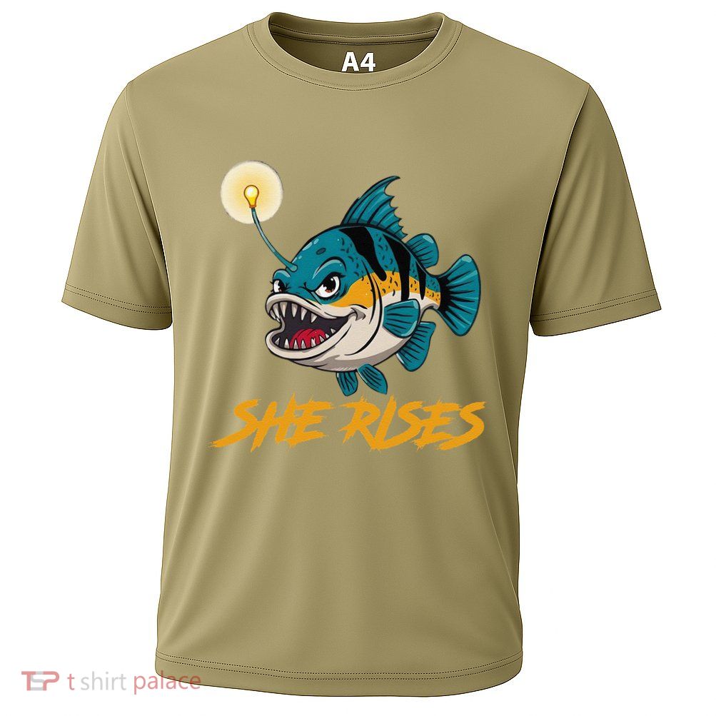 Vintage She Rises Cute Anglerfish Black Seadevils Funny Meme .Png Performance Shirt