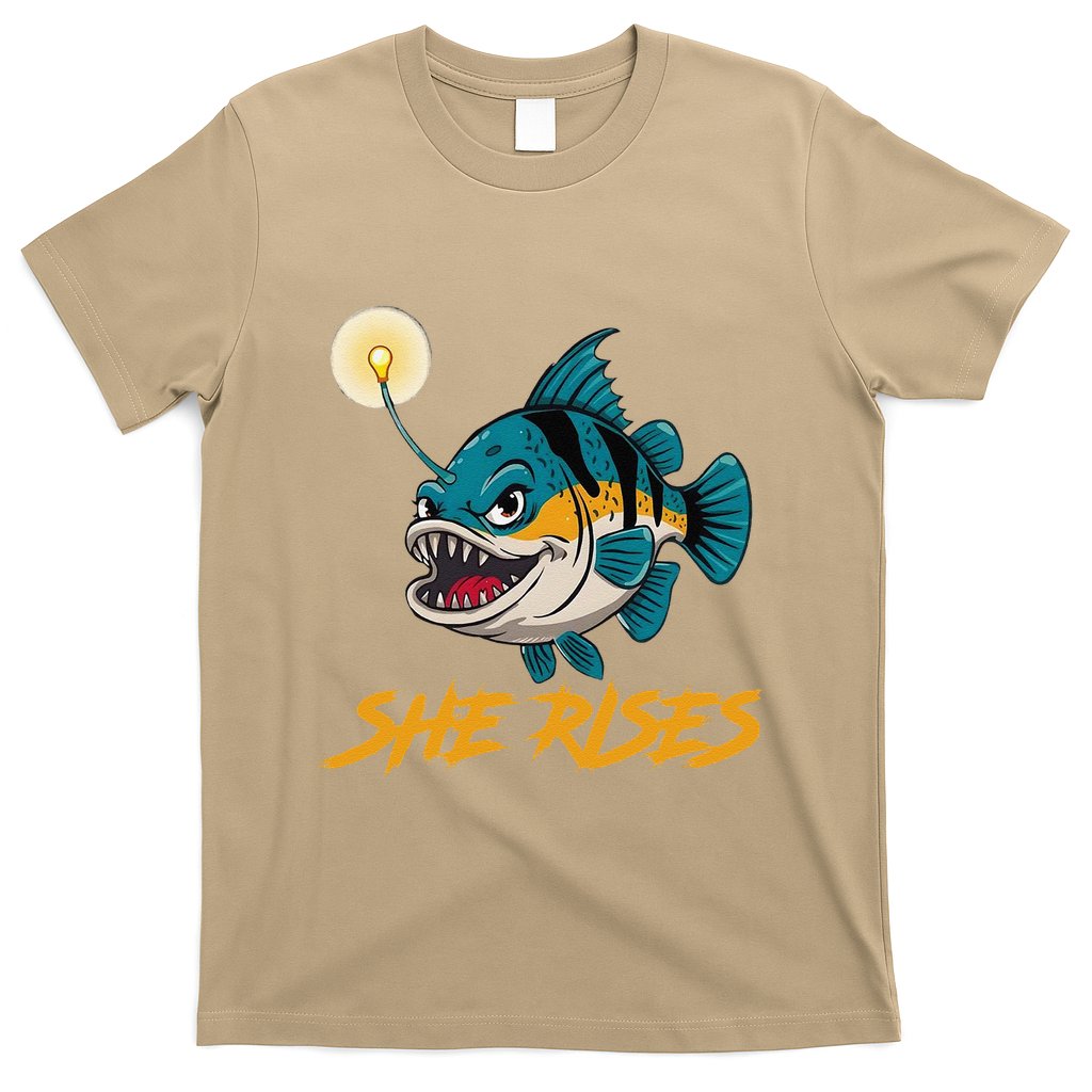 Vintage She Rises Cute Anglerfish Black Seadevils Funny Meme .Png T-Shirt