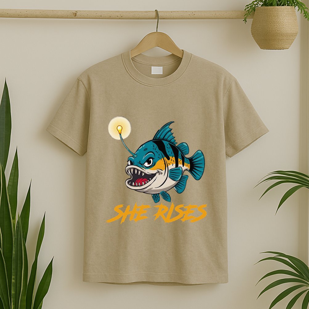 Vintage She Rises Cute Anglerfish Black Seadevils Funny Meme .Png T-Shirt