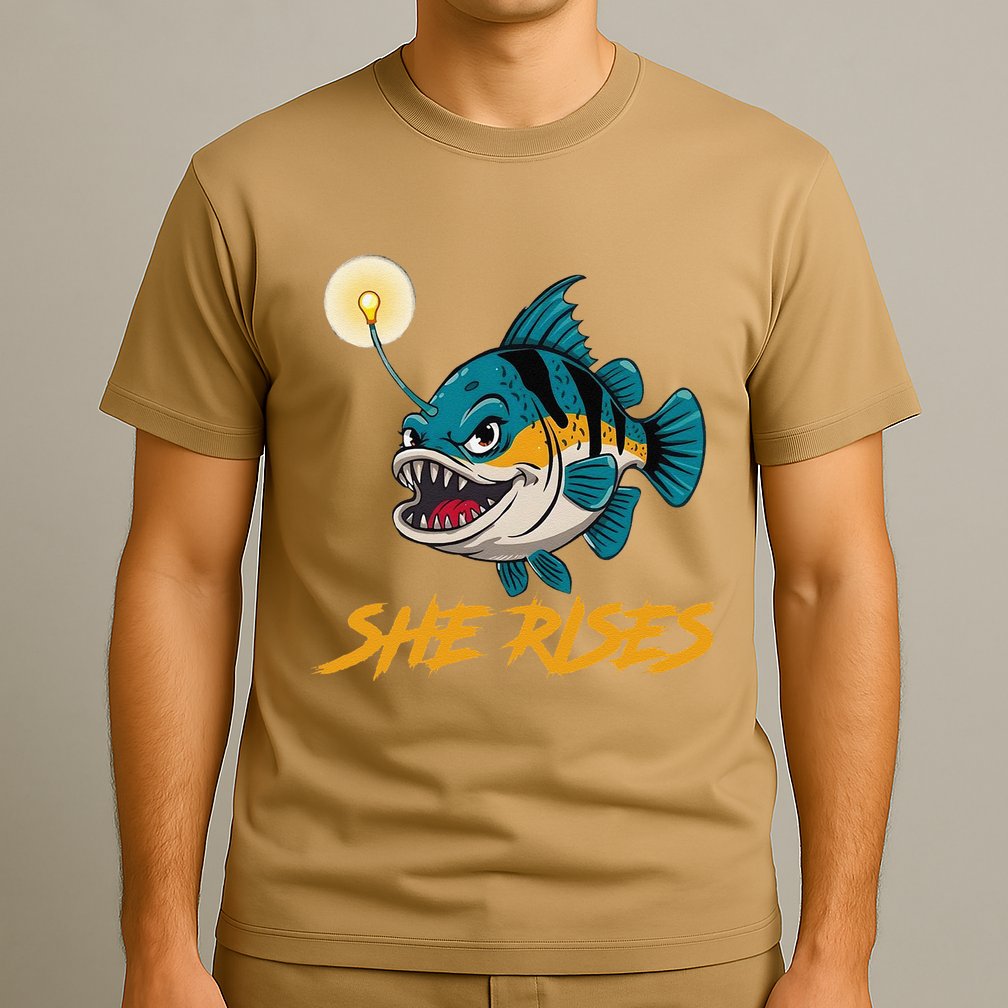 Vintage She Rises Cute Anglerfish Black Seadevils Funny Meme .Png T-Shirt