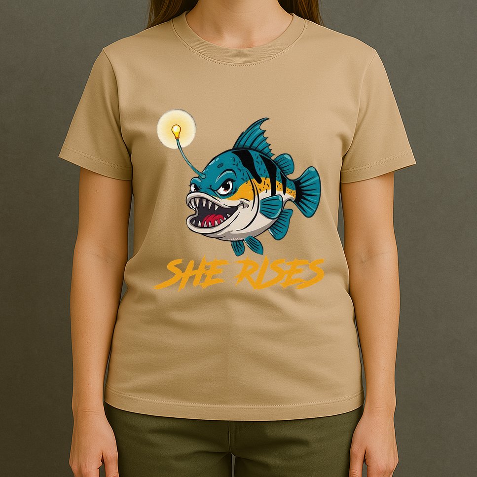 Vintage She Rises Cute Anglerfish Black Seadevils Funny Meme .Png T-Shirt