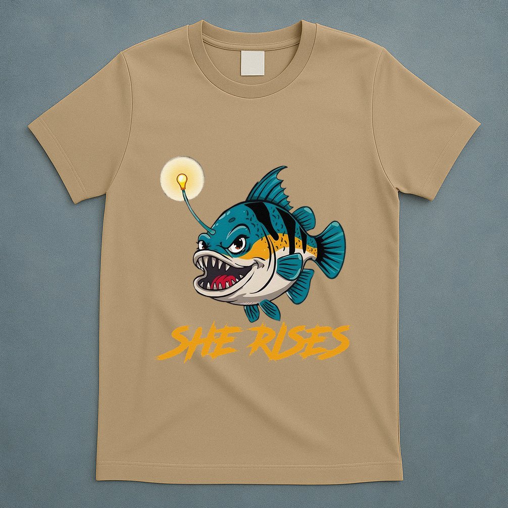 Vintage She Rises Cute Anglerfish Black Seadevils Funny Meme .Png T-Shirt