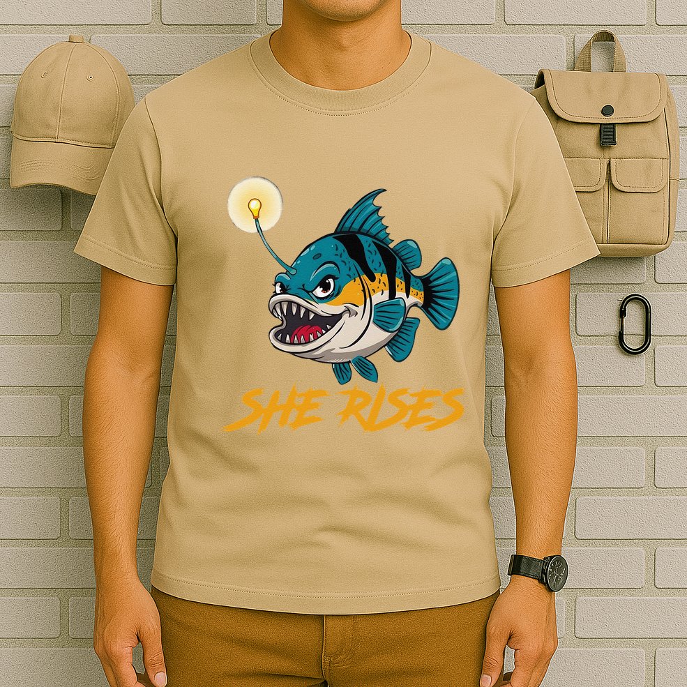 Vintage She Rises Cute Anglerfish Black Seadevils Funny Meme .Png T-Shirt