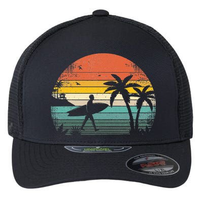 Vintage Surfing Retro Surf Style Palm Tree For Surfers Flexfit Unipanel Trucker Cap
