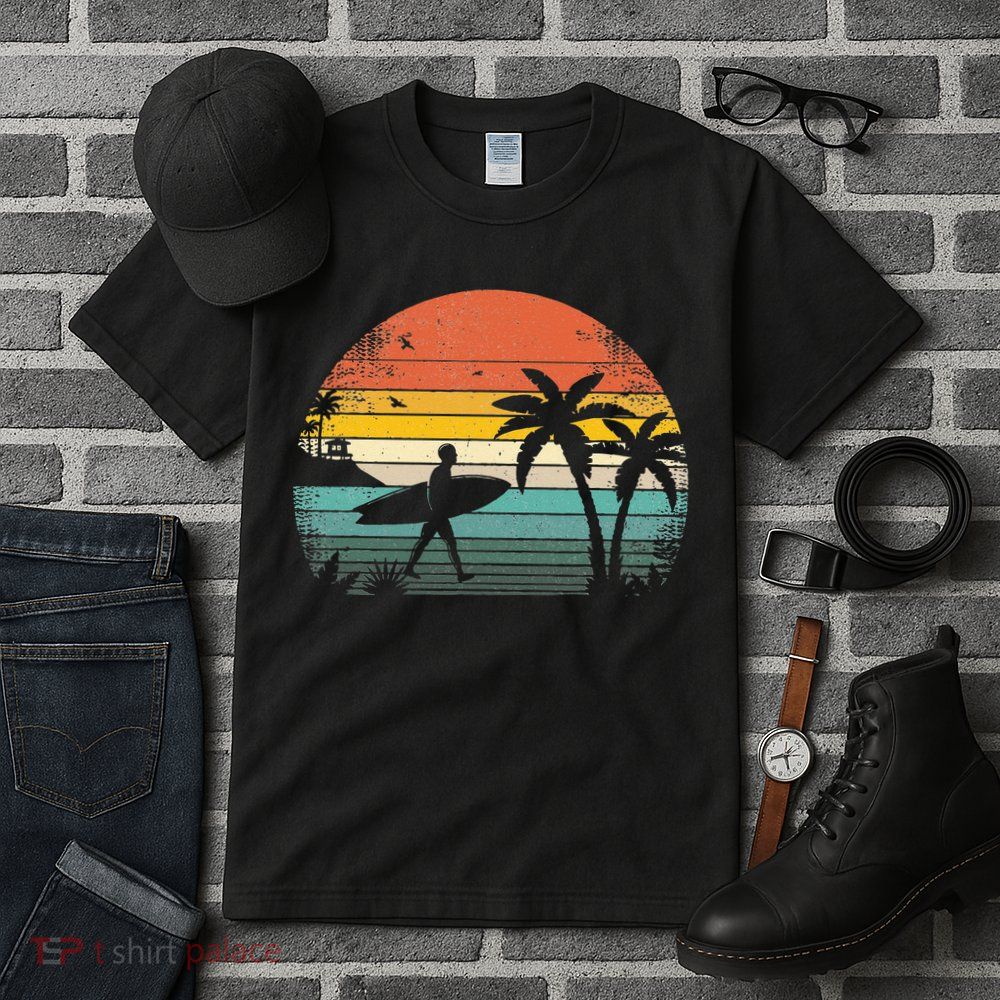 Vintage Surfing Retro Surf Style Palm Tree For Surfers Tall T-Shirt