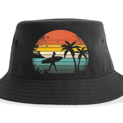 Vintage Surfing Retro Surf Style Palm Tree For Surfers Sustainable Bucket Hat