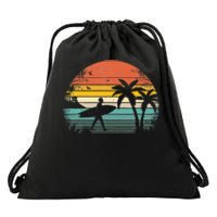 Vintage Surfing Retro Surf Style Palm Tree For Surfers Drawstring Bag