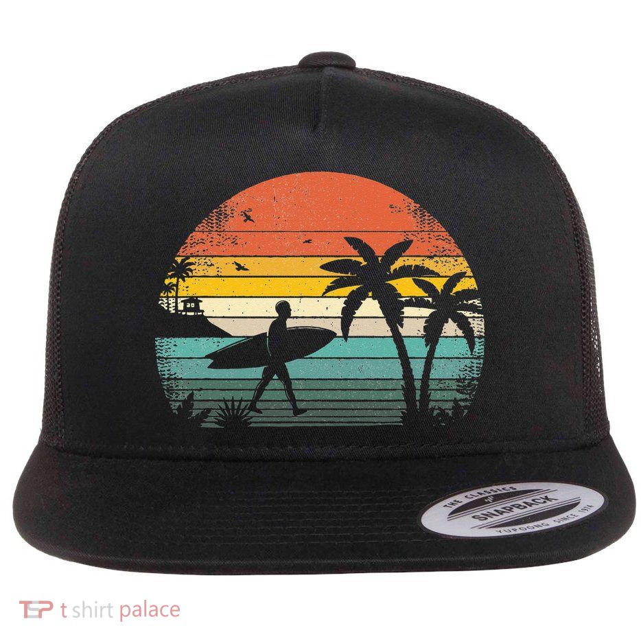Vintage Surfing Retro Surf Style Palm Tree For Surfers Flatbill Hat
