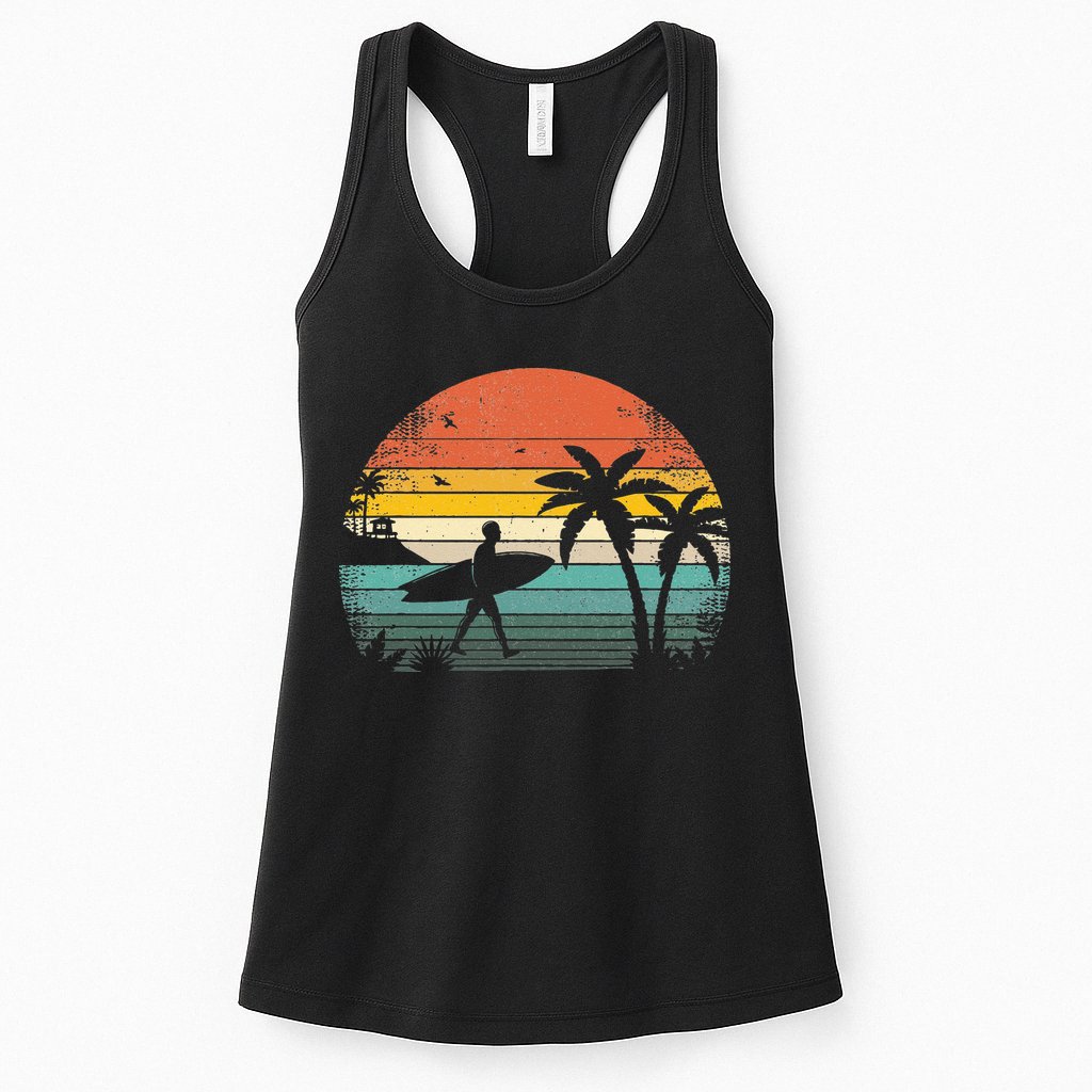 Vintage Surfing Retro Surf Style Palm Tree For Surfers Womens Tank Top