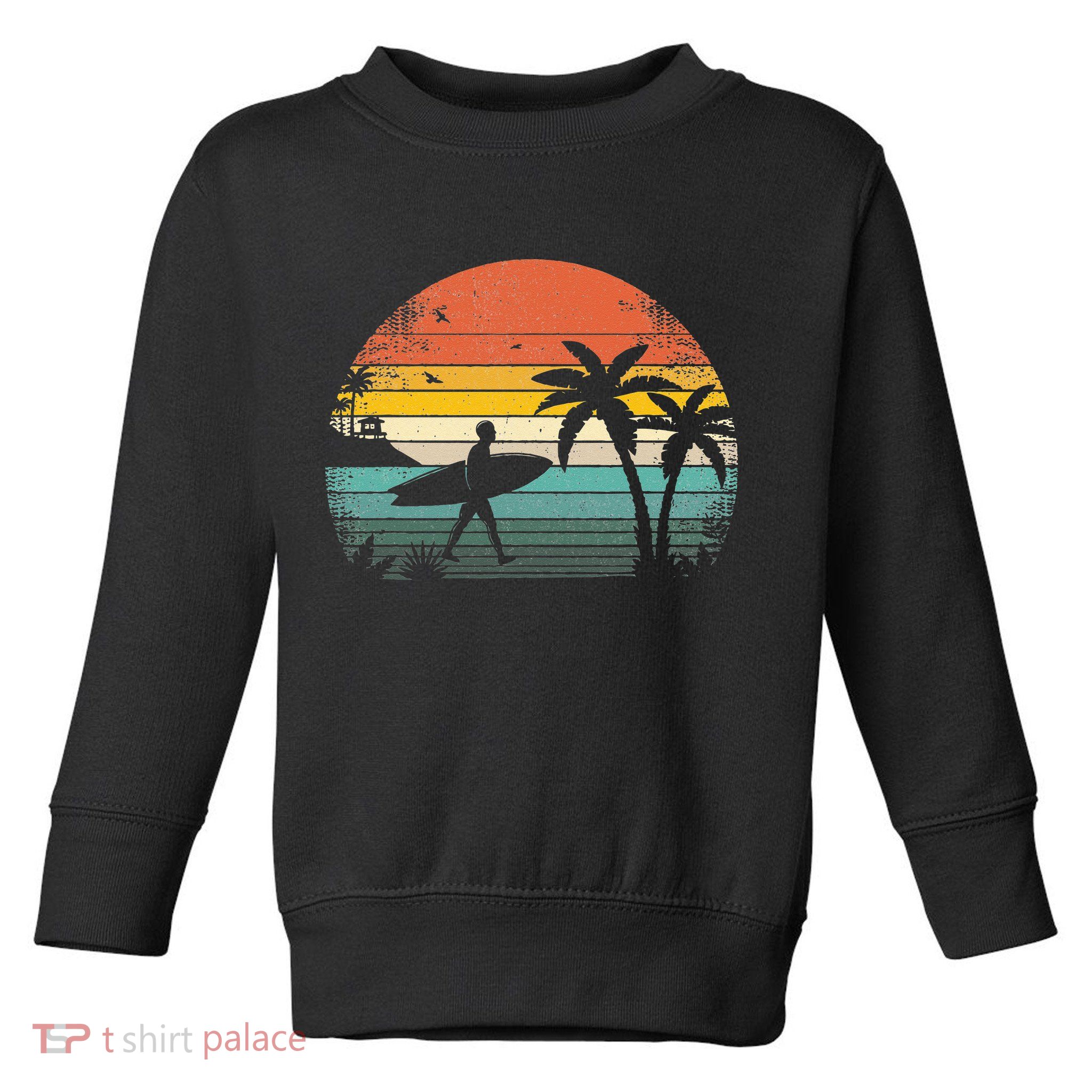 Vintage Surfing Retro Surf Style Palm Tree For Surfers Toddler Sweatshirt