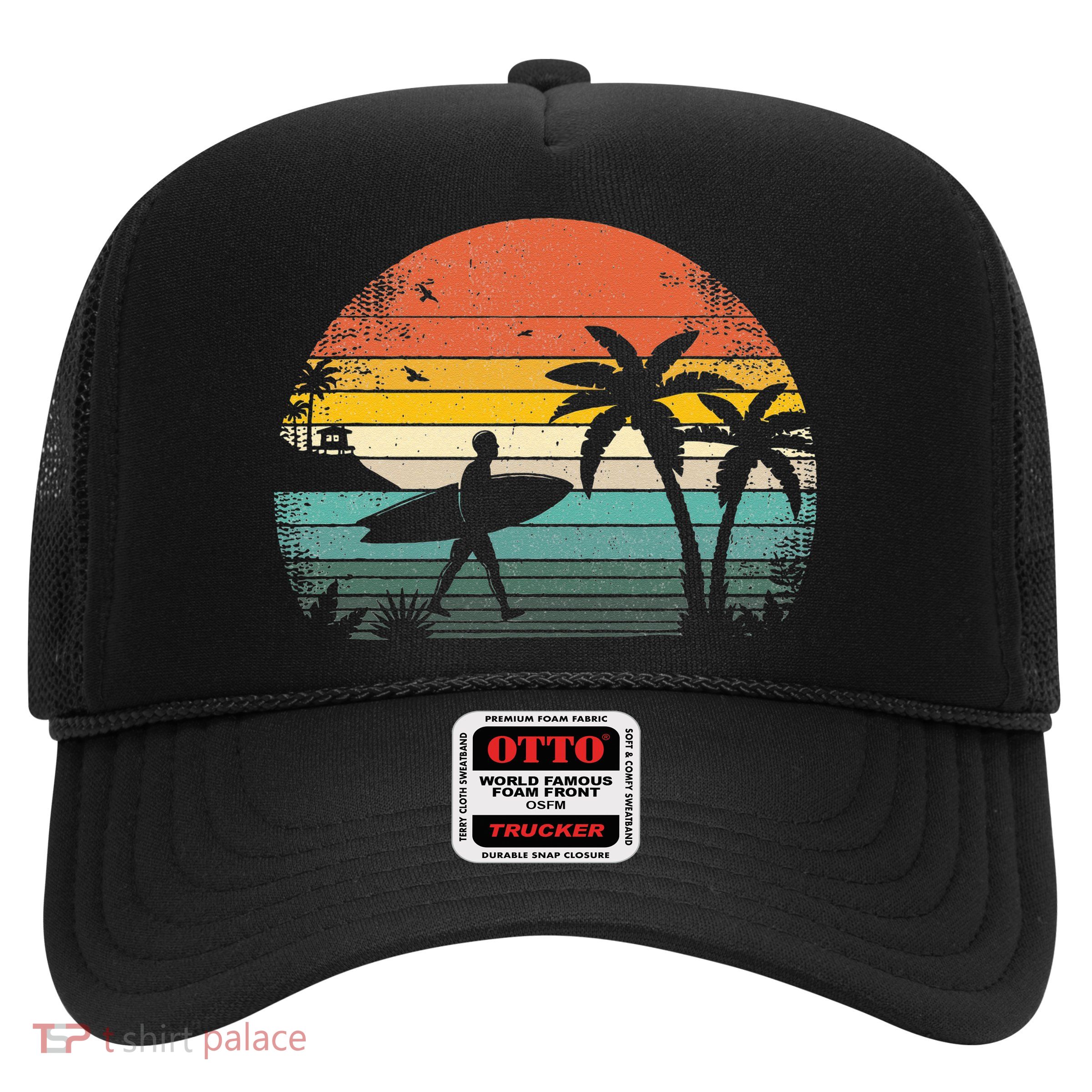 Vintage Surfing Retro Surf Style Palm Tree For Surfers Trucker Hat