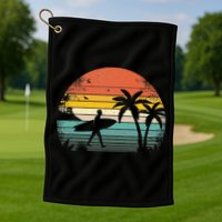 Vintage Surfing Retro Surf Style Palm Tree For Surfers Golf Towel