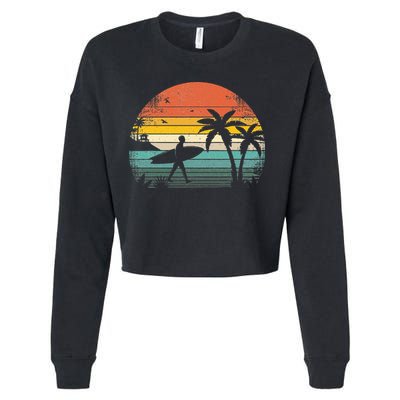 Vintage Surfing Retro Surf Style Palm Tree For Surfers Cropped Pullover Crew