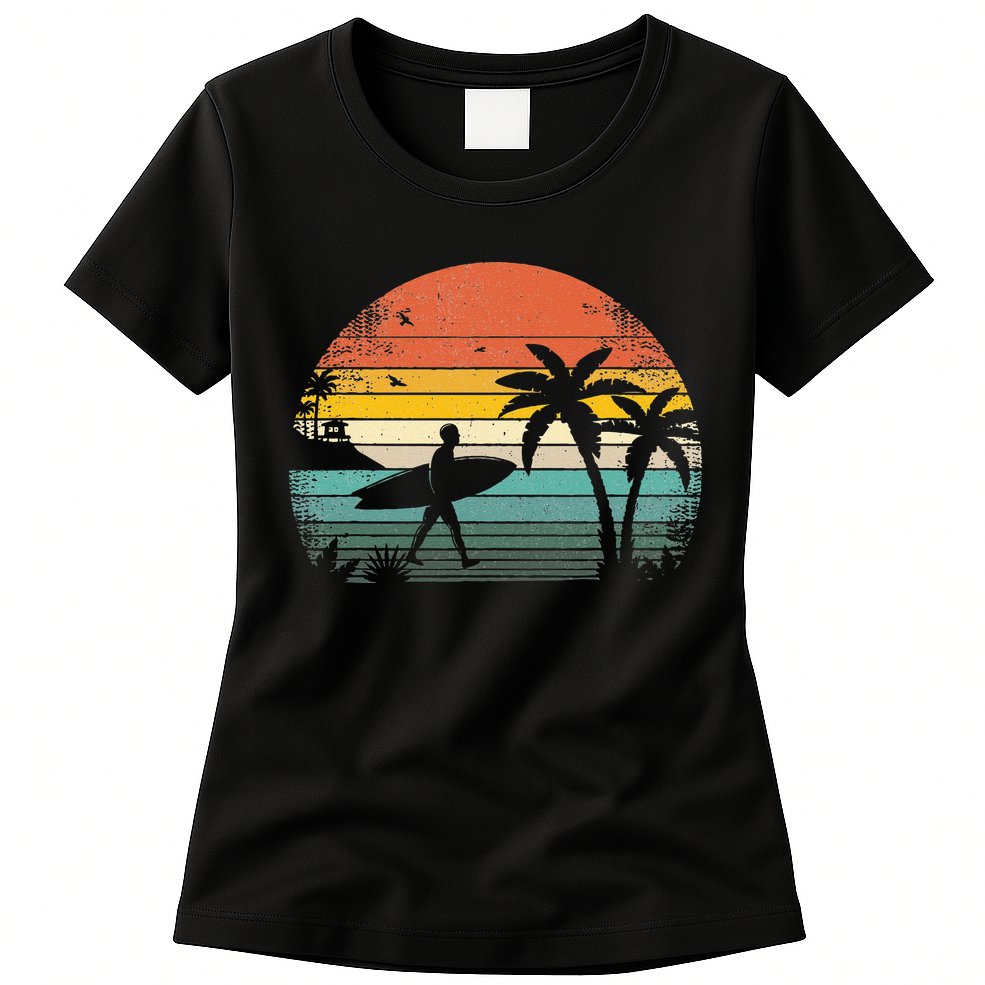 Vintage Surfing Retro Surf Style Palm Tree For Surfers Womens T-Shirt