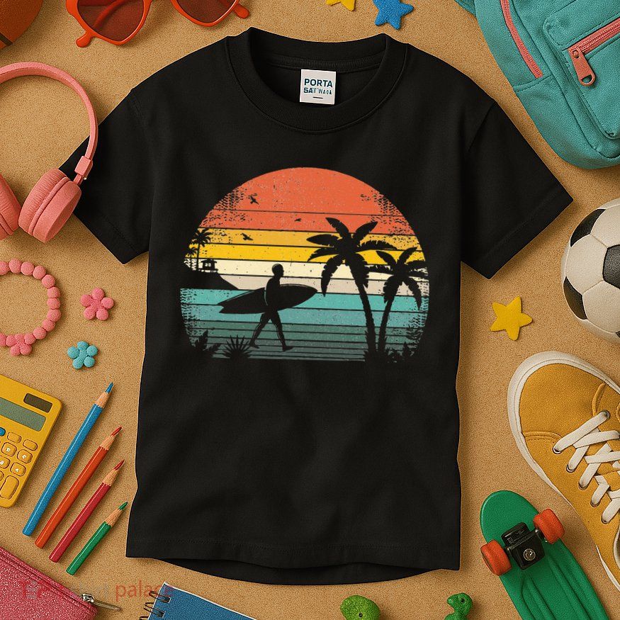 Vintage Surfing Retro Surf Style Palm Tree For Surfers Kids T-Shirt