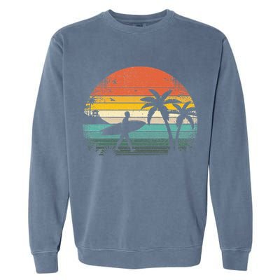 Vintage Surfing Retro Surf Style Palm Tree For Surfers Garment-Dyed Sweatshirt