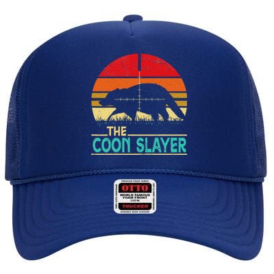 Vintage Sunset Retro Style Coon Hunting Coon Slayer Gift  High Crown Mesh Back Trucker Hat