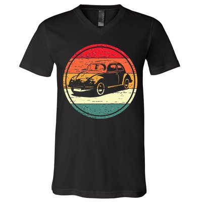 Vintage Sun Retro Sunset Tuning Beetle Car Vintage Car V-Neck T-Shirt