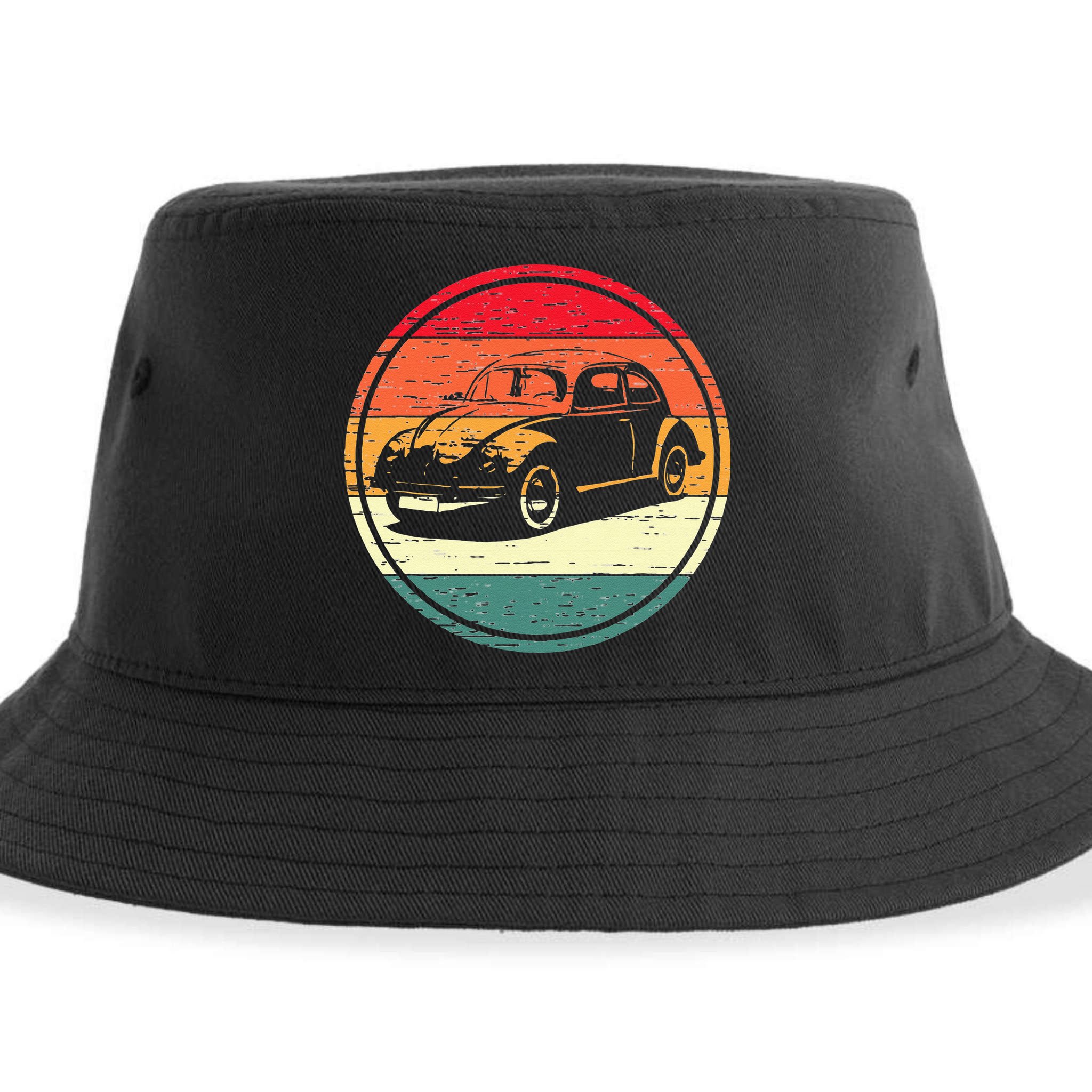 Vintage Sun Retro Sunset Tuning Beetle Car Vintage Car Sustainable Bucket Hat