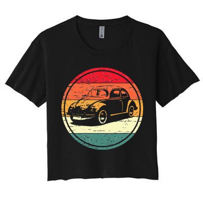 Vintage Sun Retro Sunset Tuning Beetle Car Vintage Car Women's Crop Top Tee