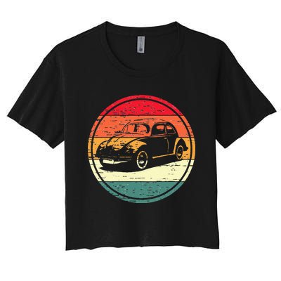 Vintage Sun Retro Sunset Tuning Beetle Car Vintage Car Women's Crop Top Tee