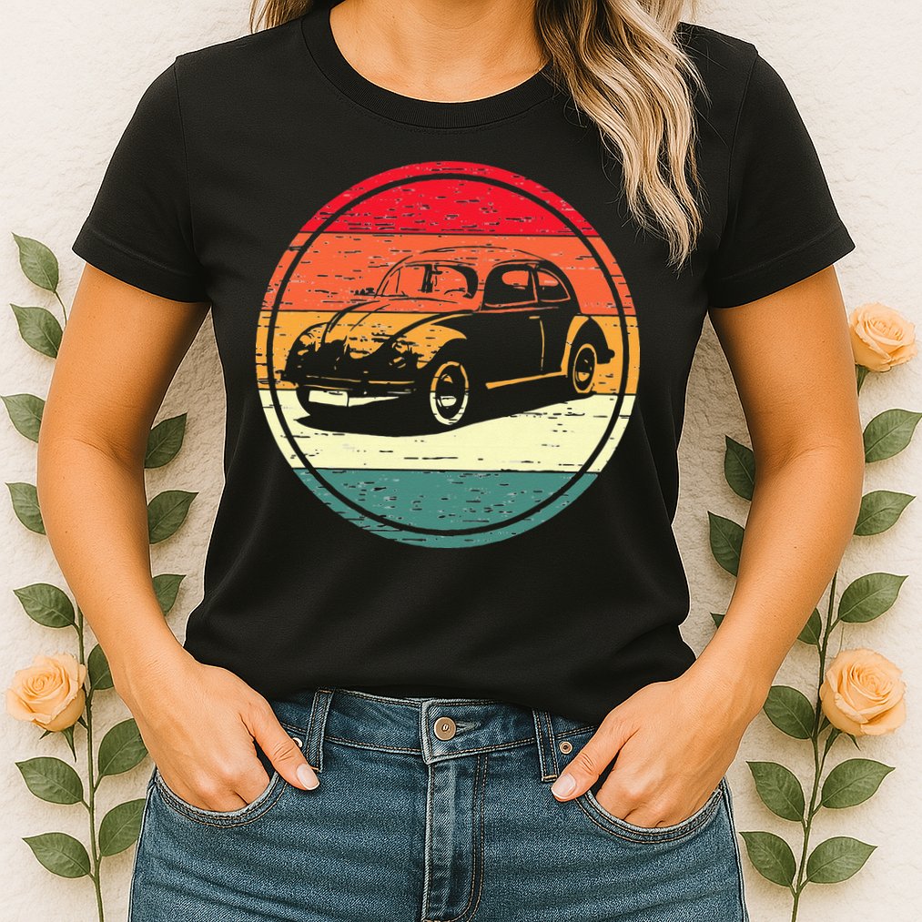 Vintage Sun Retro Sunset Tuning Beetle Car Vintage Car Womens T-Shirt