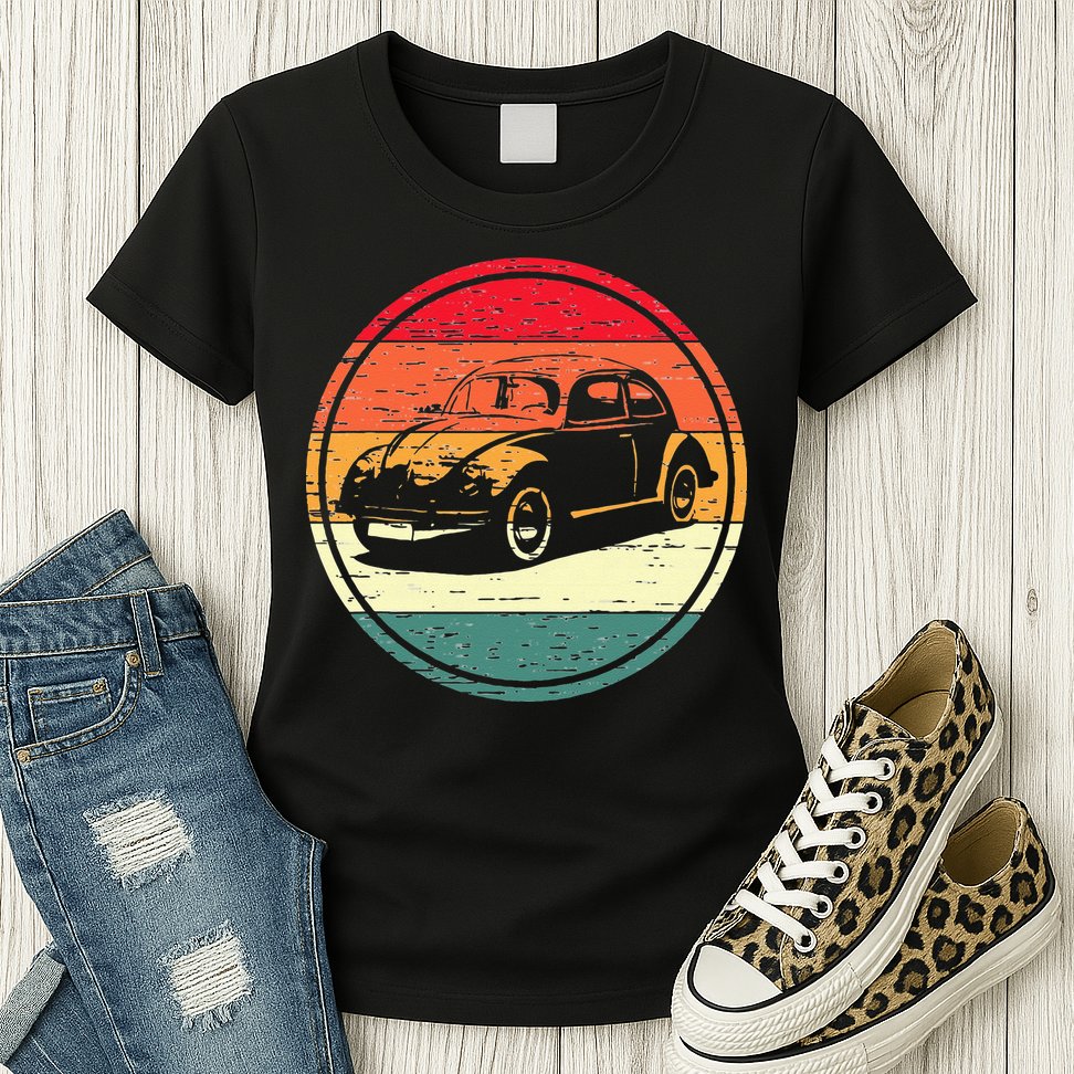 Vintage Sun Retro Sunset Tuning Beetle Car Vintage Car Womens T-Shirt