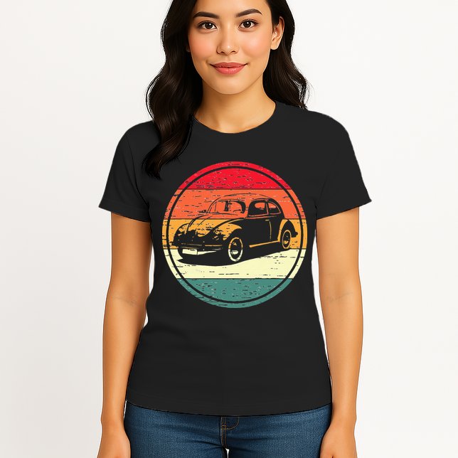 Vintage Sun Retro Sunset Tuning Beetle Car Vintage Car Womens T-Shirt