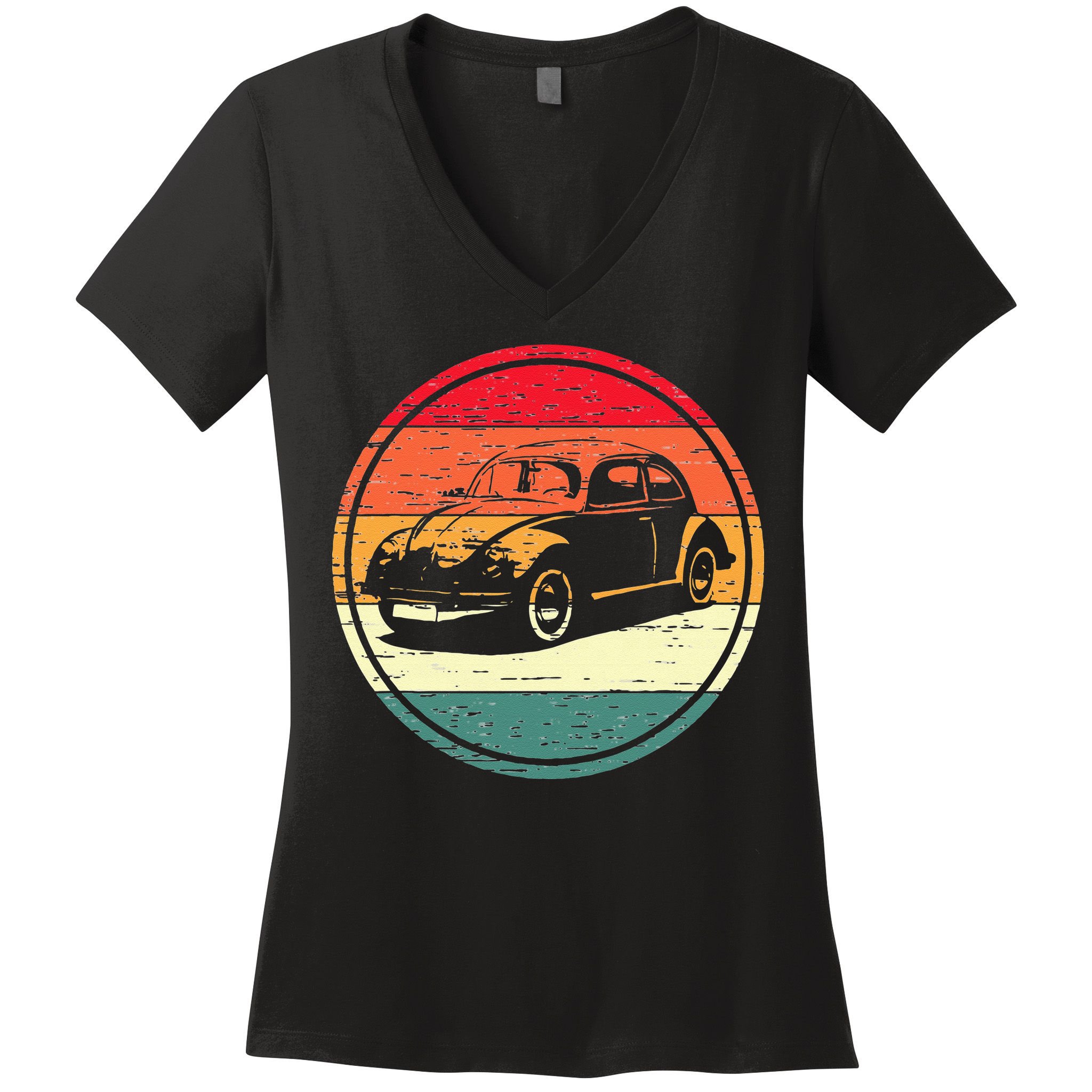 Vintage Sun Retro Sunset Tuning Beetle Car Vintage Car Women's V-Neck T-Shirt