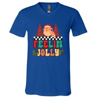 Vintage Santa Retro Christmas Tree Feelin Jolly Funny Xmas Gift V-Neck T-Shirt