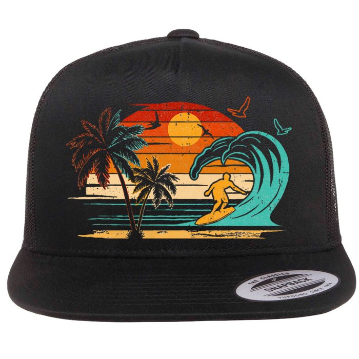 Vintage Surfer Retro Surfing Beach Surf Flat Bill Trucker Hat