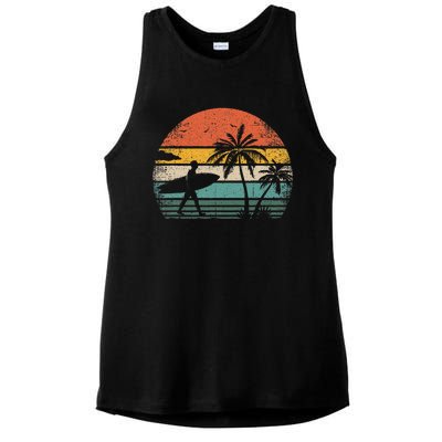 Vintage Surfing Retro Surf Style Palm Tree For Surfers Ladies PosiCharge Tri-Blend Wicking Tank