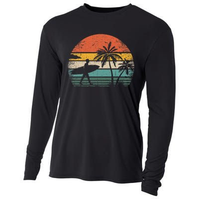 Vintage Surfing Retro Surf Style Palm Tree For Surfers Cooling Performance Long Sleeve Crew