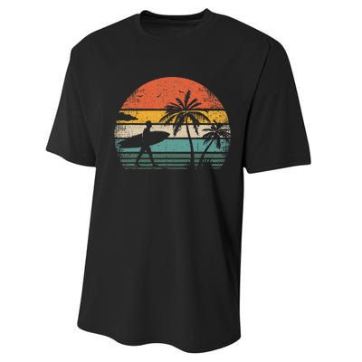 Vintage Surfing Retro Surf Style Palm Tree For Surfers Performance Sprint T-Shirt