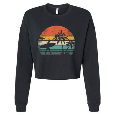 Vintage Surfing Retro Surf Style Palm Tree For Surfers Cropped Pullover Crew