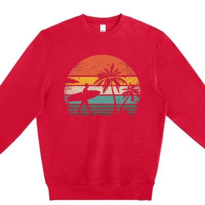 Vintage Surfing Retro Surf Style Palm Tree For Surfers Premium Crewneck Sweatshirt