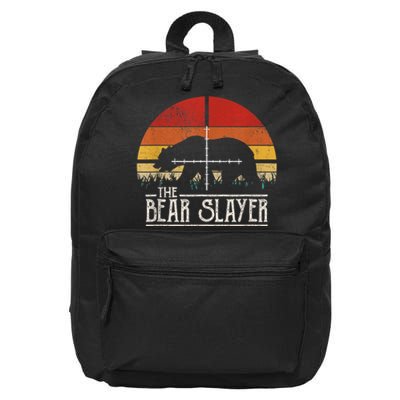 Vintage Sunset Retro Style Bear Hunting Bear Slayer 16 in Basic Backpack