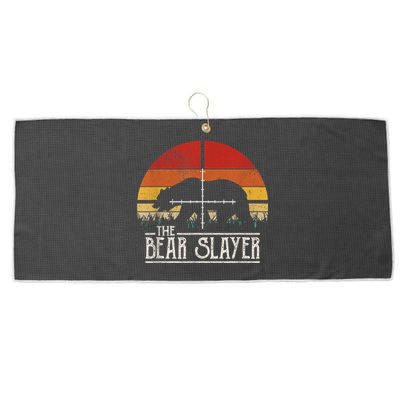 Vintage Sunset Retro Style Bear Hunting Bear Slayer Large Microfiber Waffle Golf Towel